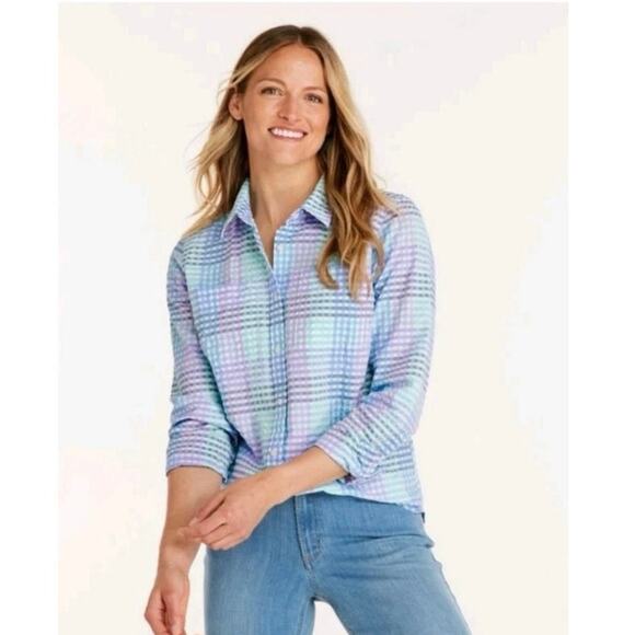 Vintage-Inspired L.L. Bean Pastel Plaid Cotton Shirt L Grandmacore - Picture 9 of 9